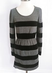 Bar III Gray & Black Striped Long Sleeve Dress